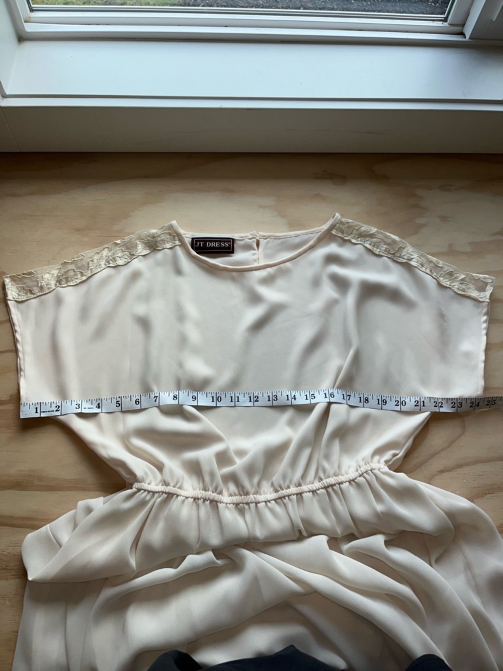 Cream Midi Dress with Lace-Trim Shoulders